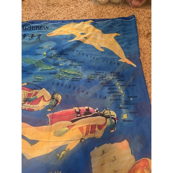 RIMA CARIBBEAN Scarf 100% Terivoile  44" X  71" Blue Tropical Unisex - Picture 4 of 8